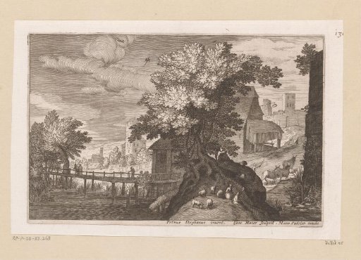 Village view with a wooden bridge