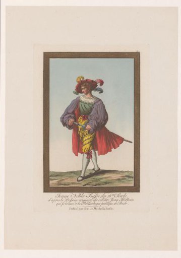 Walking soldier with cap with feathers and sword under his cloak