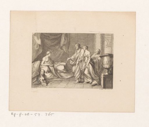Man Presenting a Young Woman to a Man Reclining in Cushions