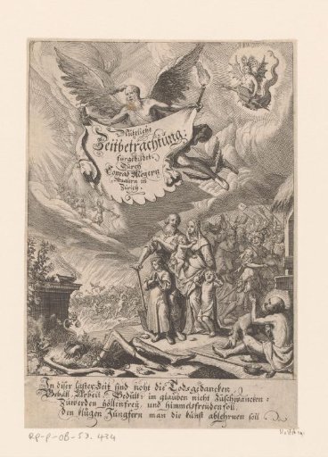 Father Time flies over a fleeing crowd