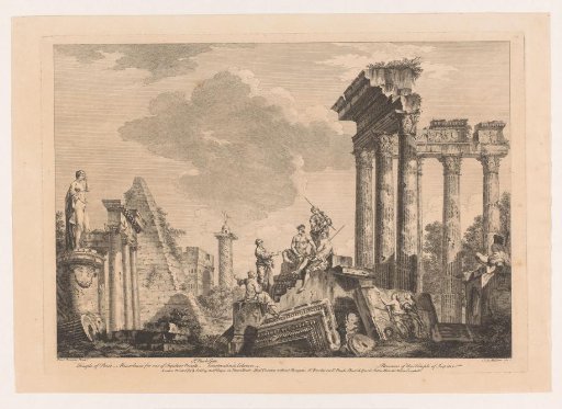 Five men reasoning among antique ruins