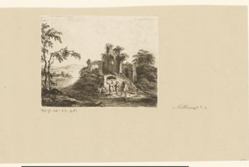 Landscape with Ruin and Three Figures with a Dog