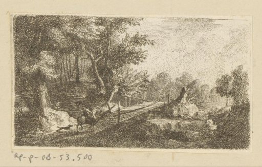 Rider at wooden bridge in forest