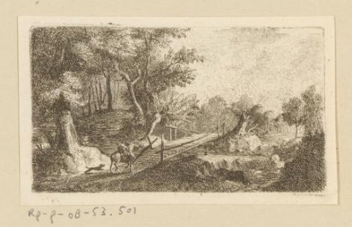 Rider at wooden bridge in forest
