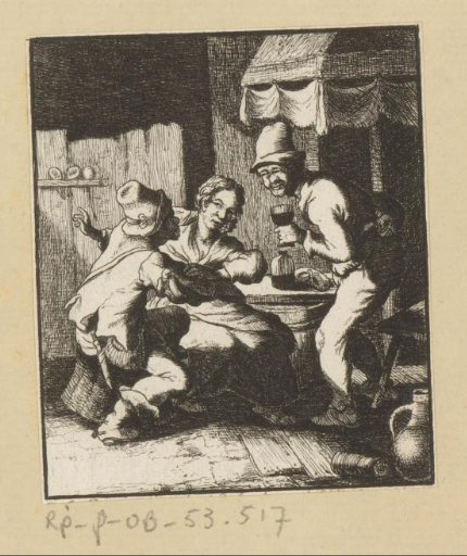 Two drinking men harass woman at table