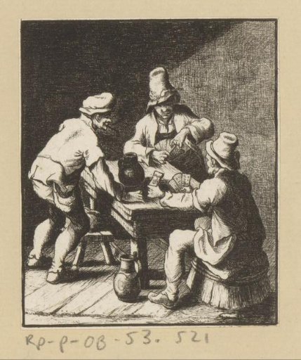 Three card-playing men at table