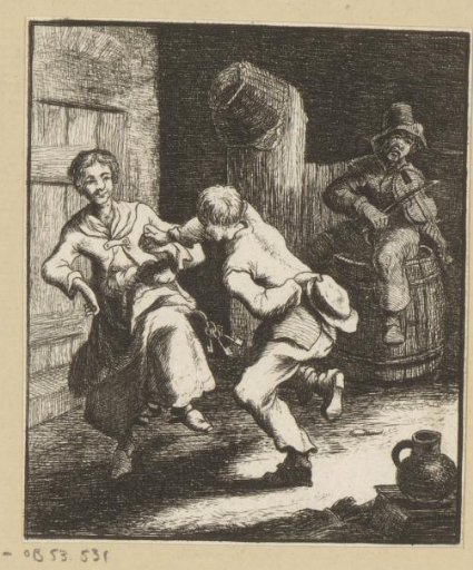 Man and woman dancing to the music of a violin player