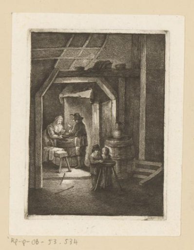 Peasant interior with man, woman and children