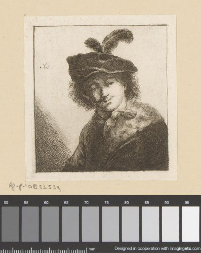 Man with beret with feather and fur collar