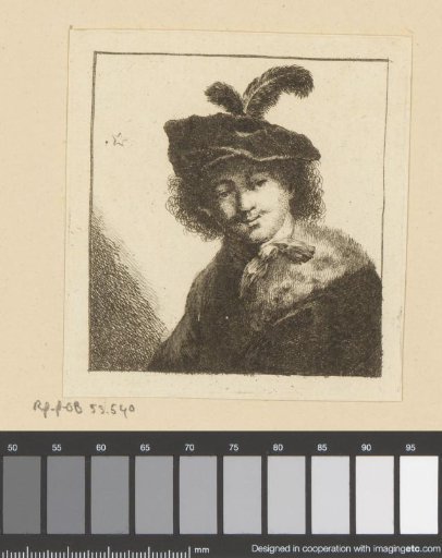 Man with beret with feather and fur collar