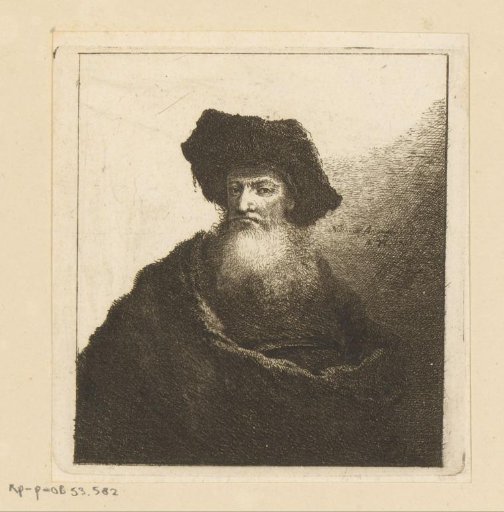 Bearded man with a large beret and a cape draped over