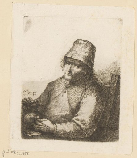 Man with a pipe and a small jug