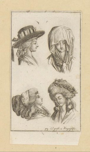 Four Heads of Ladies in Fancy Dress