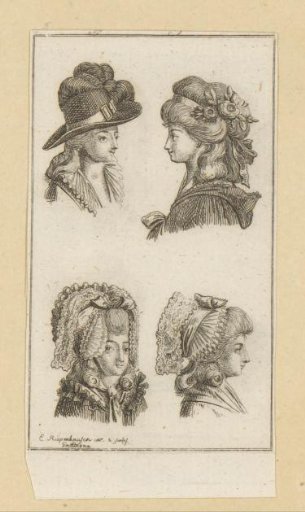 Four Heads of Ladies in Fancy Dress