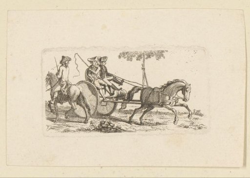 Carriage with Two Men and a Rider Passing Each Other