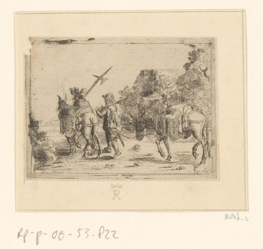 Two soldiers with laden donkeys