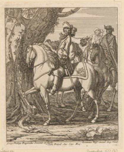 Group of riders by a tree