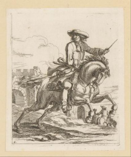 Rider trotting outside the city wall