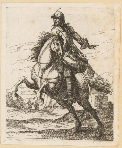 Rider with helmet on a rearing horse