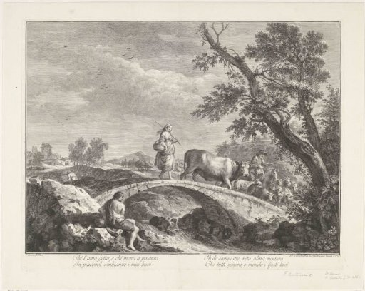 Landscape with a Shepherd and Shepherdess with a Flock on a Small Bridge