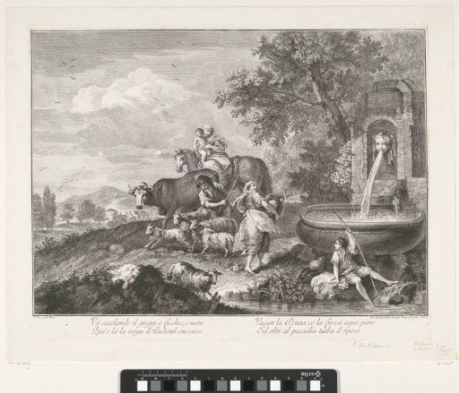 Landscape with a shepherd's family near a water basin