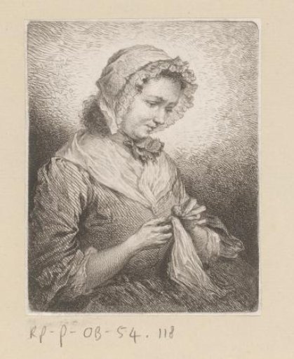Portrait of Dorothea Louise Schmidt sewing
