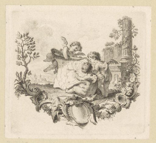 Three putti with a map