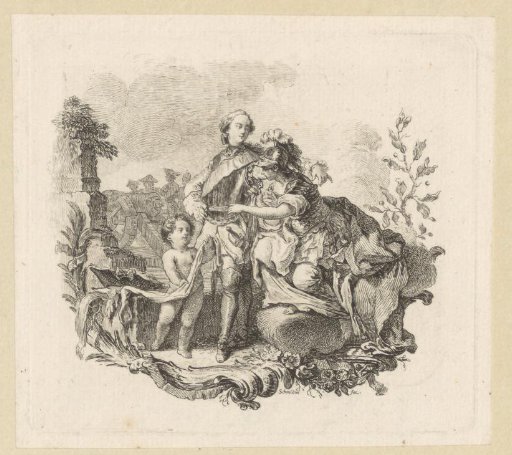The hero is shown the weapons by Bellona