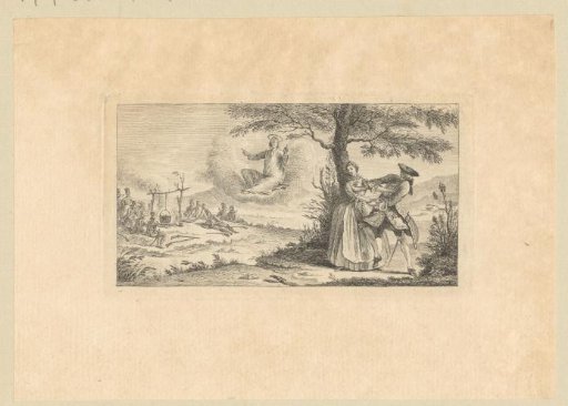 Lovers startled by the appearance of a saint