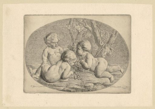 Three Putti with Bunches of Grapes