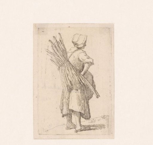 Woman with a bundle of branches tied to her back