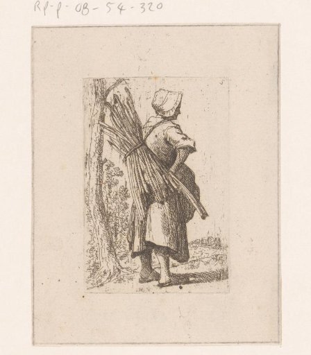 Peasant woman with a bundle of branches on her back