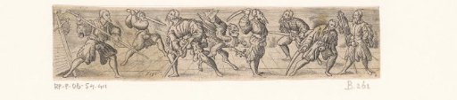 Griffin and seven fencing soldiers