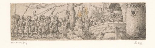Departure of soldiers at a city gate