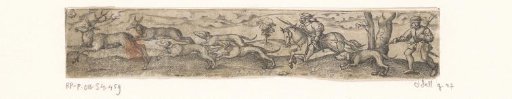 Stag hunt with two hunters and four dogs