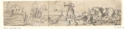 Three Falconers with Horses
