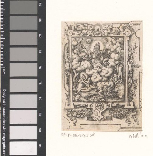 Creation in a strapwork frame