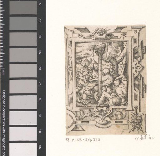 The Raising of the Brazen Serpent in a strapwork frame