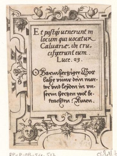 Prayer in Latin and German in a strapwork frame