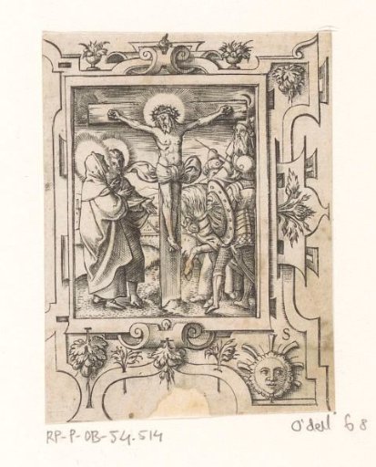 Crucifixion of Christ in a strapwork frame