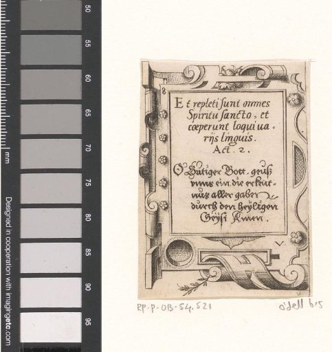 Prayer in Latin and German in a scrollwork frame