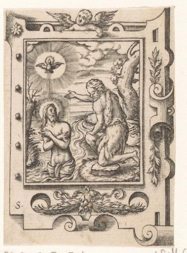 The Baptism of Christ in a scrollwork frame