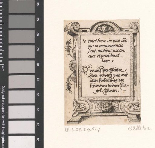 Prayer in Latin and German in a scrollwork frame