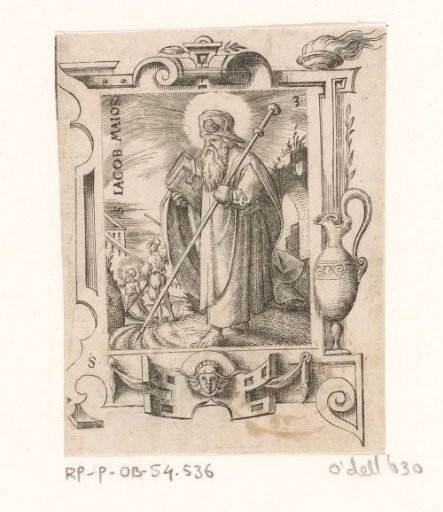 Saint James the Greater in a strapwork frame