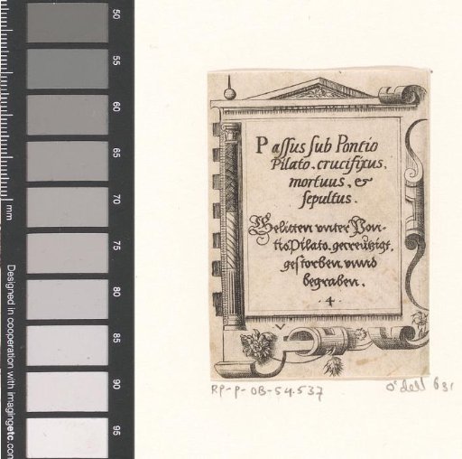 Prayer in Latin and German in a strapwork frame