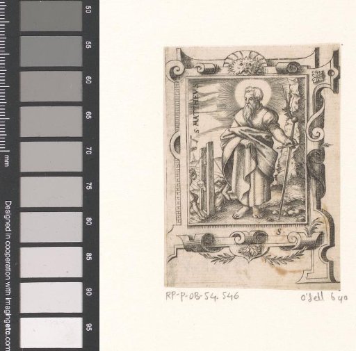 Saint Matthew in a strapwork frame