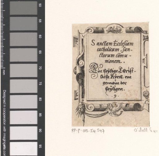 Prayer in Latin and German in a scrollwork frame