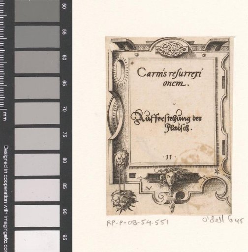 Prayer in Latin and German in a scrollwork frame