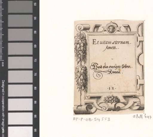 Prayer in Latin and German in a scrollwork frame