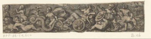 Ceres or Cybele in a chariot drawn by snakes with putti